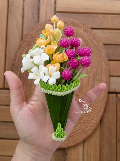 กรวยดอกแก้ว + ดอกลำดวน + ดอกบานไม่รู้โรย