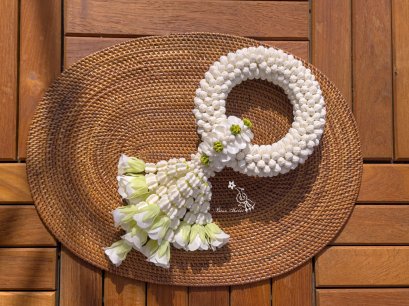 พวงมาลัยมะลิ 3 นิ้ว คาดมาลัยแบน อุบะดอกข่าบาน สั่งสีได้