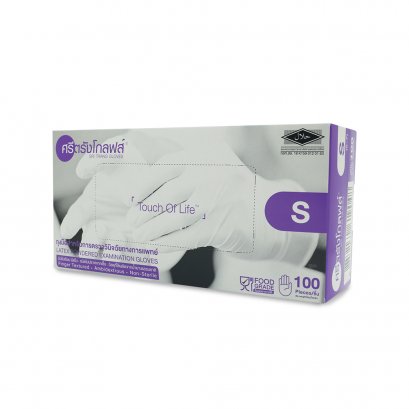 ถุงมือดีสโพสมีแป้ง Latex glove (กล่องม่วง) Sritrang