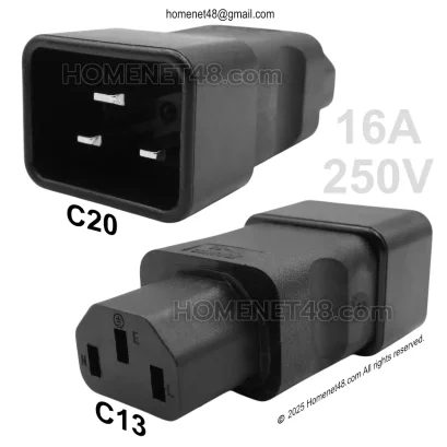 หัวแปลงปลั๊กไฟ IEC C20 (M) to C13 (F) สำหรับ PDU UPS (16A 250V)