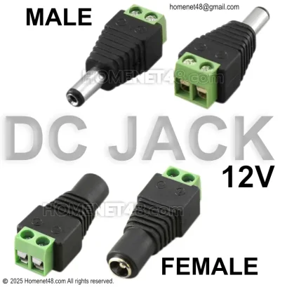 หัว DC Jack 12V แบบขันน๊อต 5.5 x 2.1 สำหรับกล้องวงจรปิด