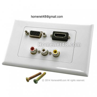 หน้ากากเต้ารับสาย HDMI+AV+VGA 3 in 1 (สี่เหลี่ยมผืนผ้า)