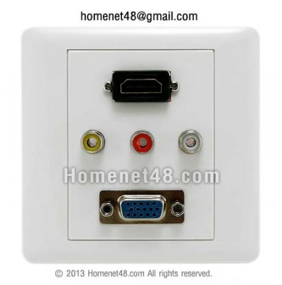 หน้ากากเต้ารับสาย HDMI+AV+VGA (สี่เหลี่ยมจัตุรัส) (บัดกรี VGA+AV)