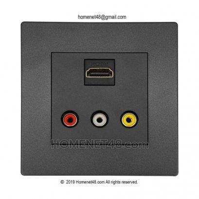 หน้ากากเต้ารับสาย HDMI + AV สีดำด้าน (8.6x8.6 cm.) (ไม่ต้องเข้าหัว)