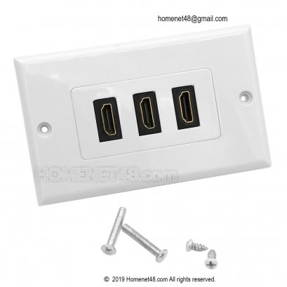 (สั่งตามออเดอร์) หน้ากากเต้ารับสาย HDMI ตัวเมีย (F-F) 3 ช่อง (สี่เหลี่ยมผืนผ้า) (หัวตรง)