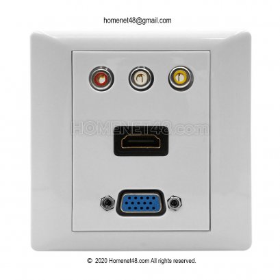 หน้ากากเต้ารับสาย HDMI+AV+VGA 3 in 1 (สี่เหลี่ยมจัตุรัส) (บัดกรี VGA+AV)