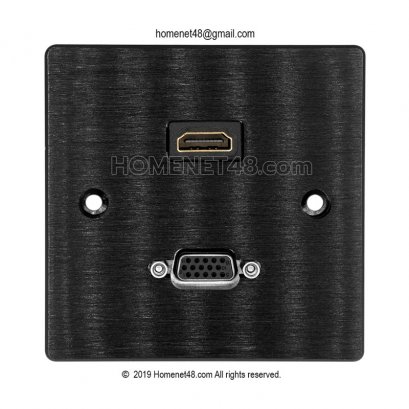หน้ากากเต้ารับสาย HDMI + VGA อลูมิเนียมอัลลอยด์ สีดำ (8.6x8.6 cm.) (ไม่ต้องเข้าหัว)