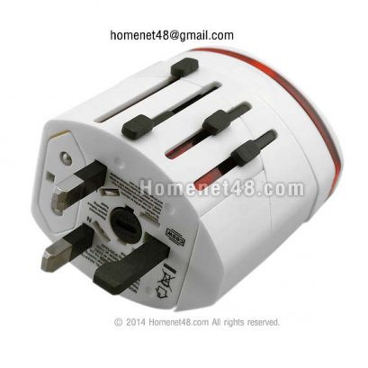 หัวเสียบปลั๊กไฟอเนกประสงค์ เสียบใช้ไฟได้ทั่วโลก รุ่นใหม่สีขาว+USB