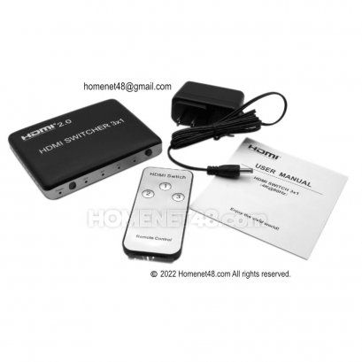 HDMI Switch 4K@60Hz 3x1 (เข้า 3 ออก 1) 3D HDCP มีรีโมท