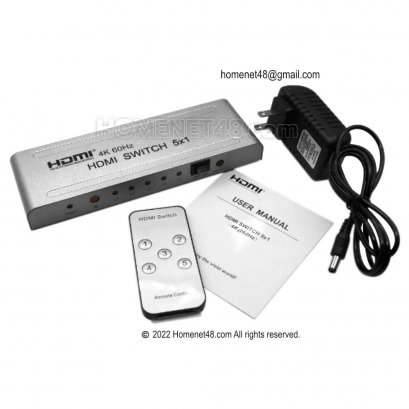  HDMI Switch 4K@60Hz 5x1 (เข้า 5 ออก 1) 3D HDCP มีรีโมท