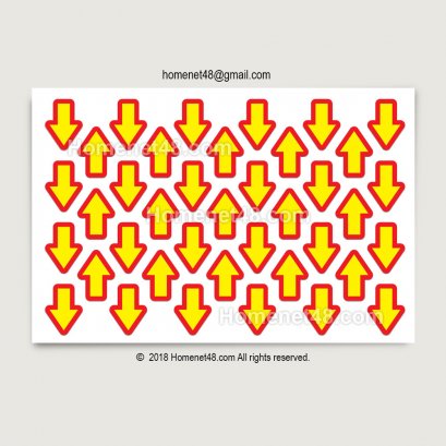 สติ๊กเกอร์ ลูกศร สีเหลือง-ขอบแดง (0.8x2cm) (39 ดวง) (PVC Sticker)