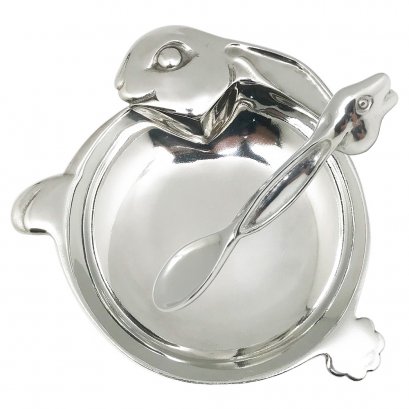Pewter Baby Rabbit Dish with Spoon Gift Set