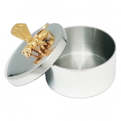Pewter Keepsake Round Box with Golden Bee