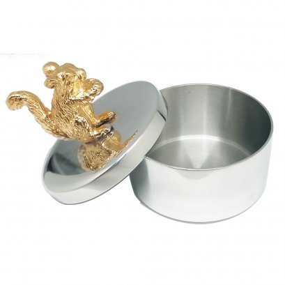 Pewter Keepsake Round Box with Golden Squirrel