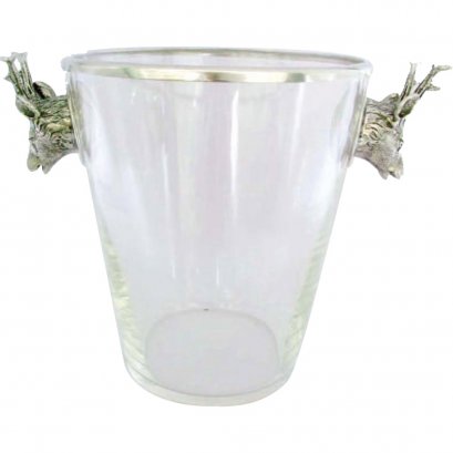 Ice Bucket w/Pewter Handle_Deer / TD: 29  BD: 12.5  H: 22.5 cms.
