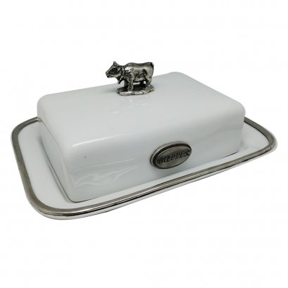 Porcelain Butter Dish w/Pewter Décor