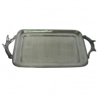 Pewter Serving Tray, Rect., Stag horn Handles