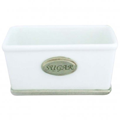 Porcelain Sugar Pot / Pewter Decorative / W: 7  L: 11  H: 5.5 cms.