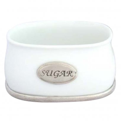 Porcelain Sugar Pot / Pewter Decorative / W: 7.5  L: 10  H: 5 cms.