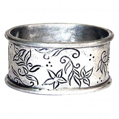 Pewter Oval Napkin Ring, Floral Design  ( Pack of 4 )
