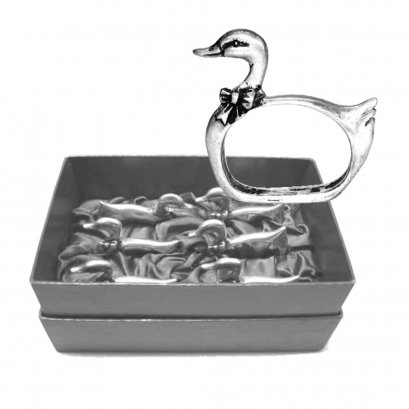 Pewter Duck Napkin Rings - 6 pieces in giftbox