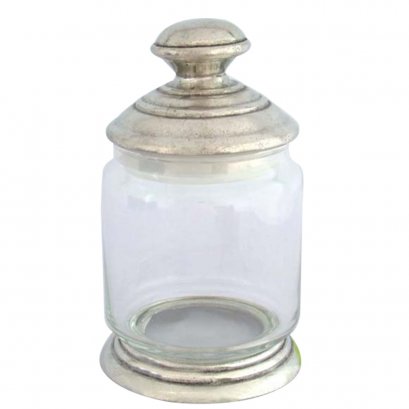 Pop Jar / Pewter Decorate / D: 9.6  H: 15.5 cms.