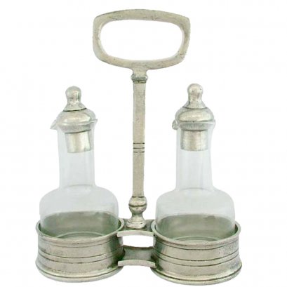 Oil Vinegar Bottles w/Pewter Holder and Stopper