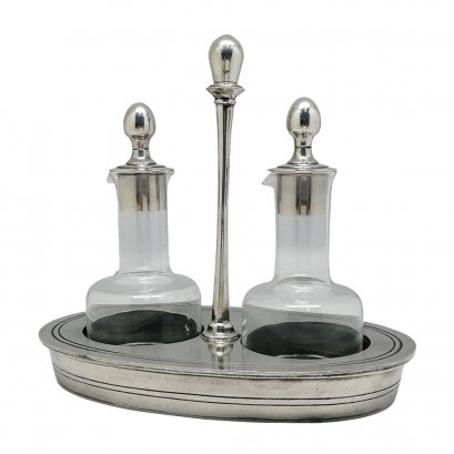 Oil Vinegar Bottles w/Pewter Basket holder and Stopper