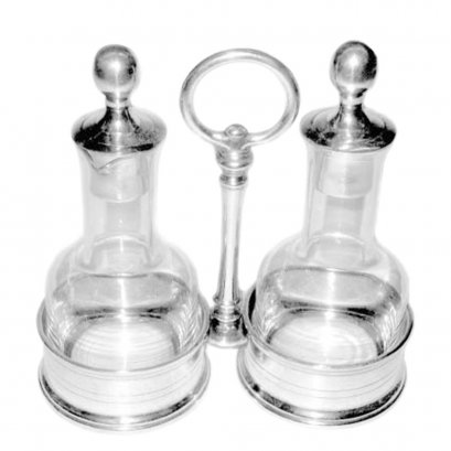 Oil Vinegar Bottles w/Pewter Holder and Stopper