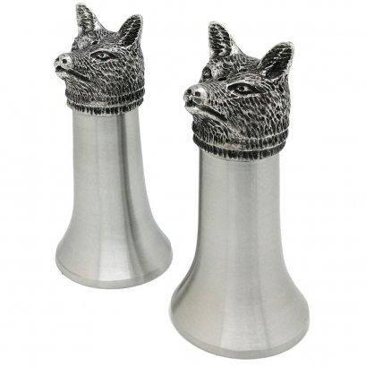 Pewter Salt &amp; Pepper Shakers, Fox heads, Satin Finish