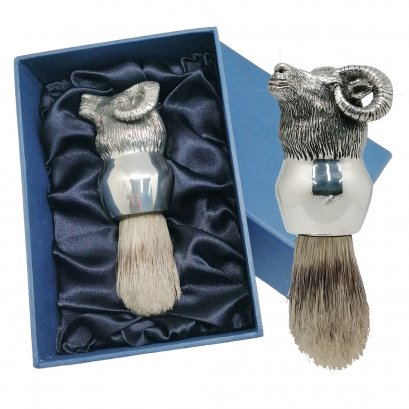 Pewter Ram Head Handle Shaving Brush, Giftbox