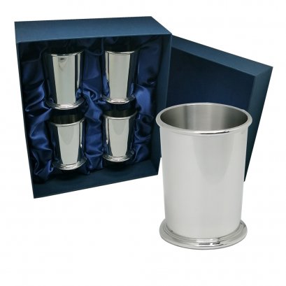 Pewter Mint Julep Cups, Fleur le lys, 4 pieces in Giftbox