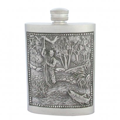 Pewter Hip Flask - Fishing Motif Design