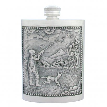 Pewter Hip Flask - Hunting Motif Design