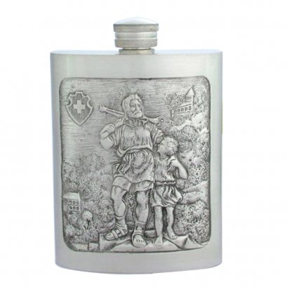 Pewter Hip Flask - William Tell Motif Design