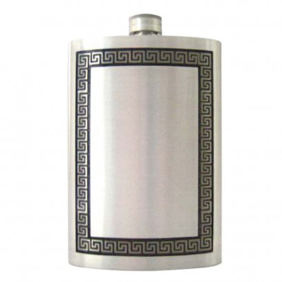 Pewter Hip Flask - Greek Key Front Design
