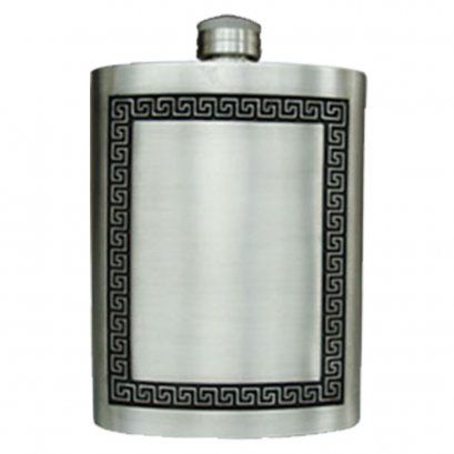 Pewter Hip Flask - Greek Key Front Design