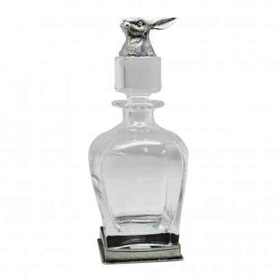 Liquor Decanter w/Pewter Base &amp; Hare Figurine on Stopper