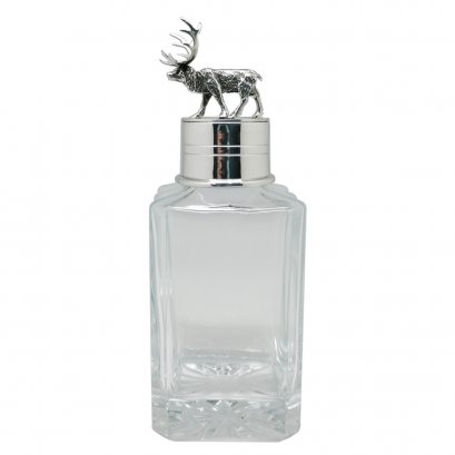 Liquor Square shape Decanter w/Pewter Collar &amp; Elk Stopper
