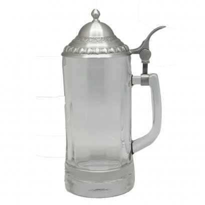 Glass Beer Stein w/Pewter Lid &amp; Medal