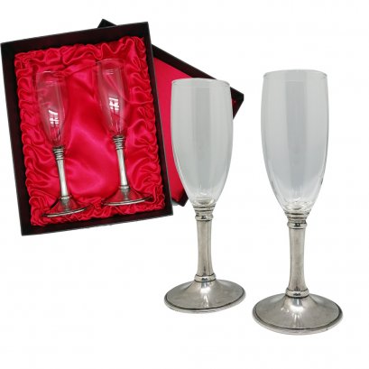 Champagne Flute Pewter Stem set in Giftbox