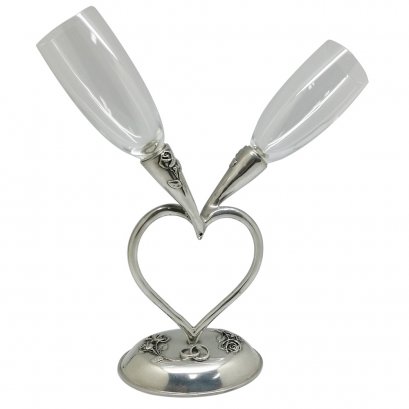 Pair of Champagne Wedding Set Pewter Décor in Giftbox