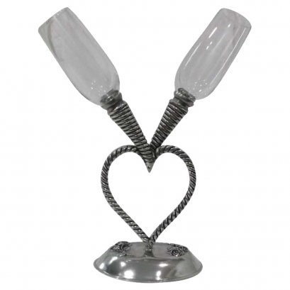 Pair of Champagne Wedding Set Pewter Décor in Giftbox