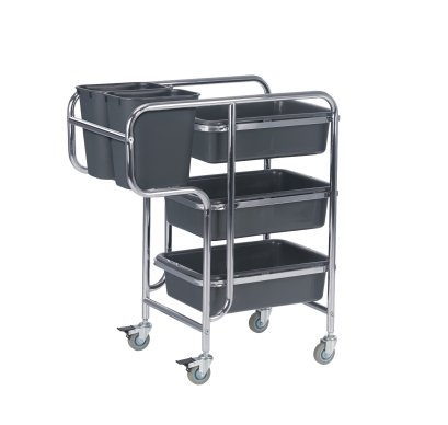 รถเข็นเก็บจานโรงอาหาร พร้อมกล่องใส่เศษอาหาร รถเข็นสำหรับร้านอาหาร Canteen Trolley with 3 trays HORECAT code 50624