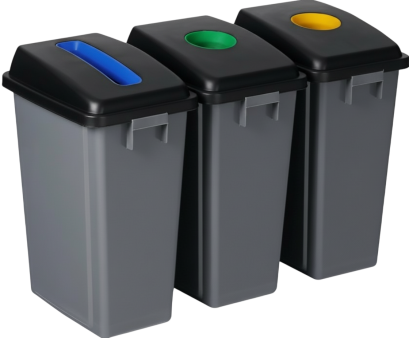 ถังขยะทรงเหลี่ยม มีฝาปิด 3 ช่องแยกประเภทขยะได้ สีเทา ขนาด 180 ลิตร ตรา HORECAT 56084