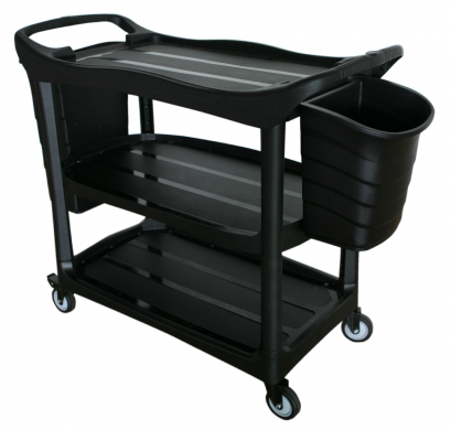 รถเข็น3ชั้นสีดำ พร้อมที่เก็บเศษอาหารสีดำ หรือเก็บช้อน แบบหนาพิเศษ รถเข็นเก็บจานรุ่น PRO ตรา HORECAT 56183