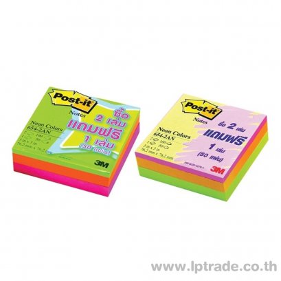กระดาษโน้ต 3M 654-2AN 3&quot;x3&quot; นีออน 2 แถม 1
