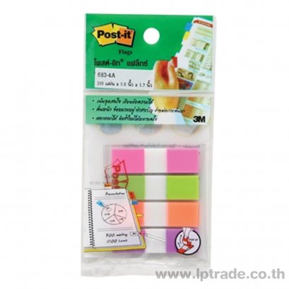 โพสต์-อิท แฟลกซ์ 3M 683-4A 0.5&quot;x1.7&quot; ชมพู,เขียว,ส้ม,ม่วง  