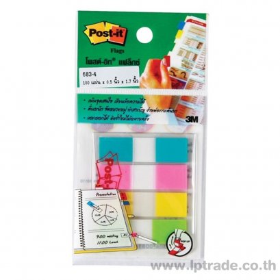 โพสต์-อิท แฟลกซ์ 3M 683-4C 0.5&quot;x1.7&quot; ฟ้า,ชมพู,เขียว,เหลือง  