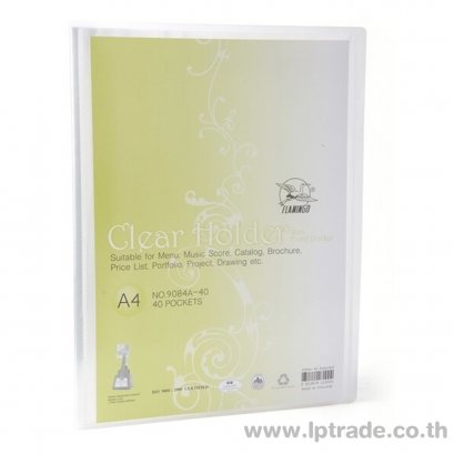 แฟ้มโชว์เอกสาร ปกพลาสติก ฟลามิงโก้ 40 ซอง 9084 A4 สีใส